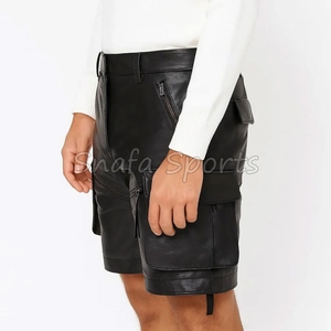 กางเกงขาสั้นผู้ชาย กางเกงหนังสั่งทำพิเศษพร้อมเชือกผูกเอว กระเป๋าซิปแบบโชว์ กระเป๋าคาร์โก้ กางเกงขาสั้นคุณภาพสูงสำหรับผู้ชาย - Product Image 4