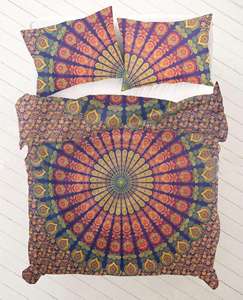 Juego de funda nórdica con diseño de mandala y plumas de pavo real, ropa de cama boho de algodón con fundas de almohada para decoración de dormitorio tamaño queen y king, estilos modernos - Product Image 3