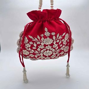 Cheap Handmade Embroidered Potli <b>Bag</b> with Rich Bead Decoration <b>for</b> <b>Bridal</b> Trousseau, Bridesmaid Gifts and Traditional <b>Weddings</b> - Product Image 2