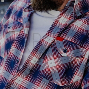 Camisas de Franela a Cuadros Rojas, Blancas y Azules de Manga Larga con Bolsillos Dobles en el Pecho, Diseño Nuevo, Servicio OEM ODM, Logotipo Personalizado - Product Image 4