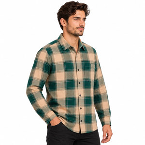 Camisa de franela a cuadros verde para hombre, manga larga, con botones, informal, con bolsillo en el pecho - Product Image 4