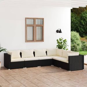 Set Lounge da Giardino Nero Crema 6 Posti in Rattan, Arredamento da Esterno dal Design Contemporaneo Resistente alle Intemperie - Product Image 3