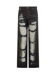 Men's Distressed Wide Leg Jeans High Waist Plus Size Loose Fit Ripped Denim Pants <b>Punk</b> Style Solid Color Cotton Material - Product Image 2