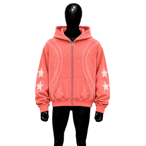 Sweat à capuche zippé oversize Premium Corail, style streetwear vintage, avec motif graphique élégant, pour usage quotidien, coupe confortable, avec strass, Taille S - Product Image 1