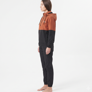Trending Women's Quarter <b>Zip</b> <b>Hooded</b> Nylon Tracksuit Regular Fit Color Block Athletic Jogger Set for Casual Sportswear - Product Image 4