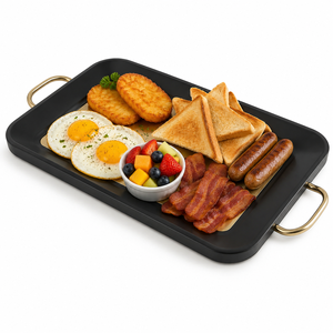 Modern <b>Black</b> Serving Tray with Gold Center Panel and Metal Handles Decorative Coffee <b>Table</b> Ottoman <b>Vanity</b> Serving Tray - Product Image 6