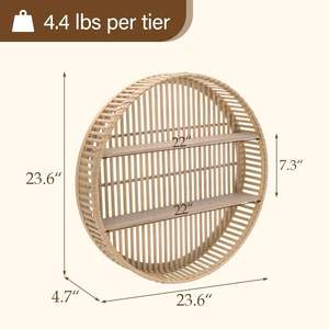 Vintage Circular Rattan <b>wall</b>-<b>mounted</b> <b>shelf</b> 2 Tier Bamboo Floating <b>Shelf</b> Bathroom Towel Cosmetic Storage Living Room Plant Holder - Product Image 3