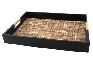 Juego de bandejas decorativas rectangulares de madera con incrustaciones de bambú y asas, estilo rústico, 2 piezas - Product Image 3