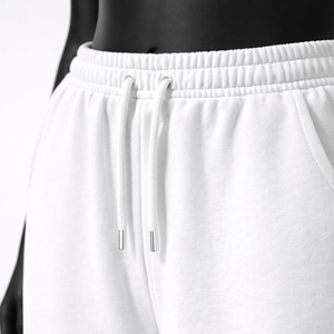 Pantalones Deportivos Blancos de Algodón para Hombre, Cintura Elástica con Cordón, Pantalones de Punto de Peso Medio Casuales con Logotipo de Cruz Negra en la Pierna Derecha - Product Image 6