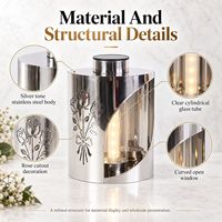 Lanterne funéraire en acier inoxydable rose avec tube en verre pour décoration commémorative de cimetière, design découpé incurvé poli Znicz