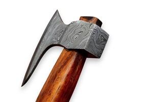 Custom Forged Damascus Steel Ragnar Style <b>Axe</b> with Wood <b>Handle</b> Leather Sheath Custom OEM Woodworking Hatchet - Product Image 2