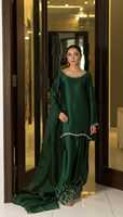 Robe de soirée élégante en satin de soie vert, longueur genou, col en V, manches longues, coupe ample, lavable