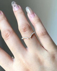 Minimalist Round Cut Lab Grown Open <b>Gap</b> Curve Band Ring 14K Solid Gold Handmade For Engagement Gift For Her - Product Image 3