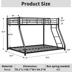 Letto a Castello in Metallo Resistente con Struttura a Due Piazze (Full over Twin) con Ringhiera a Tutta Lunghezza e Scala, Letti in Metallo di Qualità Premium - Product Image 6