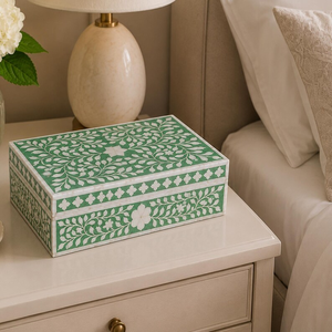 Handmade Unique Design Green Bone Inlay Floral Decorative Storage <b>Jewelry</b> Box - Product Image 2