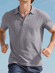 Camisa de hombre informal de color sólido, manga corta, con botones, transpirable, que absorbe la humedad, delgada, con cuello, fabricada en Bangladesh. - Product Image 5