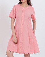 Robe d'été chic pour femme, rose, coupe droite, en coton tissé, boutonnée, mini, éco-responsable, respirante, qualité export