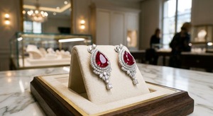Bridal Dainty Heart Pear Shape Ruby <b>Stud</b> <b>Earrings</b> Set Silver Tone Vintage Wedding Party Birthstone Gift for Women - Product Image 2