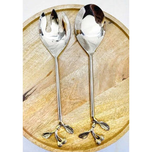 Ensemble de serveurs à salade en laiton de qualité supérieure, finition dorée élégante, ustensiles de service en métal avec poignées torsadées décoratives - Product Image 3