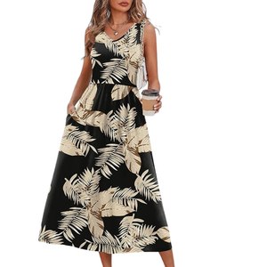 Vestidos de Verano para Mujer 2026, Vestido Midi Casual Fluido con Cuello en V, Vestidos de Playa para Vacaciones con Bolsillos - Product Image 1