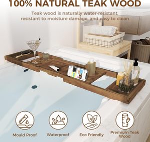 Wooden Bathtub Caddy Tray Expanding Bath Board Organizer Wine Glass <b>Tablet</b> <b>Holder</b> For Luxury Spa Bathroom Decor Wholesale - Product Image 4