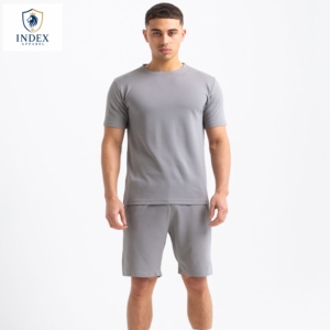 Conjunto de Camiseta y Pantalones Cortos de Algodón Gris para Hombre, Cuello Redondo, Color Sólido, Tejido Transpirable, Ropa Casual de Verano - Product Image 1