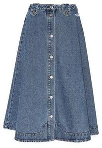 Jupe midi en jean pour femme, coupe trapèze, couleur unie, boutonnée sur le devant, en coton délavé, style décontracté, coupe ample, printemps - Product Image 1