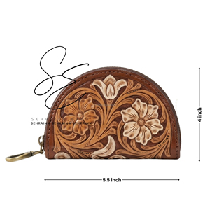 SEHRAINN 2026 Genuine Tooled Leather Coin Purse Cute Fashion <b>Zip</b> <b>Wallet</b> Card & Coin Holder Pouch Western Cowhide Mini Purse - Product Image 2