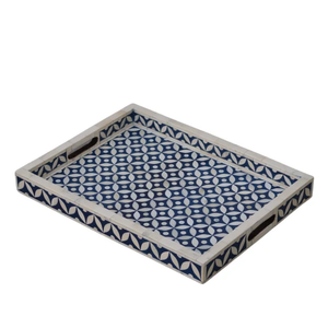 Plateau de service rectangulaire en bois fait main avec incrustations en os, plateau de rangement décoratif, plateau de mosaïque pour table basse, ottoman, petit-déjeuner et café - Product Image 6