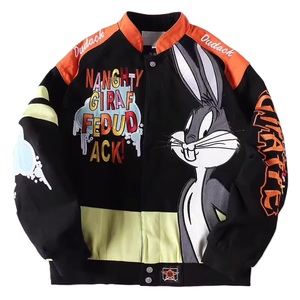 Chaqueta Varsity de Algodón Puro Personalizada con Parche Bordado de Dibujos Animados, Estilo Urbano, con Paneles de Bloques de Color, para Niños, Invierno - Product Image 1