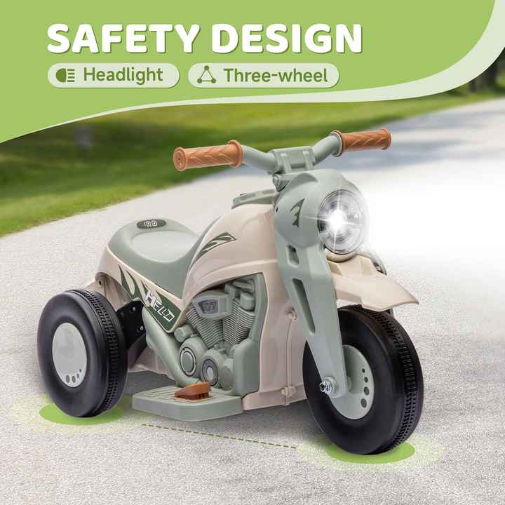 Cream White 6V Bubble Car Kids' 3-Wheeled Electric Motorcycle with LED Headlight & Music Ride-On Electric Tricycle