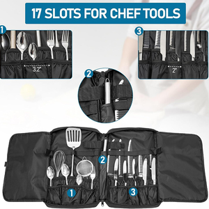 Sac à couteaux de chef 900D, étui de rangement pour couteaux robuste avec 20 compartiments, poches en filet, porte-outils de cuisine portable pour chefs - Product Image 3