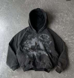 Oversized <b>Black</b> Zip-Up Hoodie <b>Men</b> <b>Tie</b>-Dye Fleece 100% Cotton Pocket Regular Sleeve Winter Casual Streetwear - Product Image 6