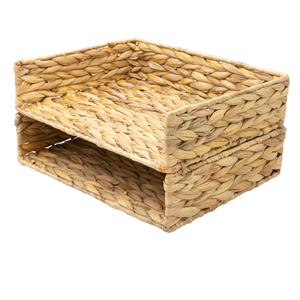 2-Tier Water Hyacinth <b>File</b> <b>Storage</b> Basket, Woven Paper Tray, Woven Desk Basket for Documents, Office and <b>Storage</b> From Vietnam - Product Image 2