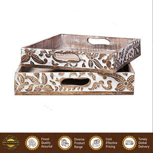 Plateau de service carré personnalisé en bois de manguier, motif rectangulaire de haute qualité avec matériau en acacia, 2 poignées pour hôtel et restaurant - Product Image 5