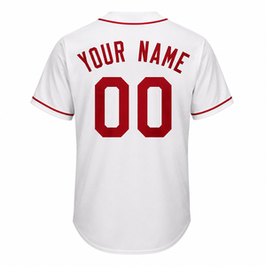 Maillot de baseball blanc uni personnalisé en gros pour hommes et femmes avec passepoil rouge pour équipes de baseball - Product Image 2