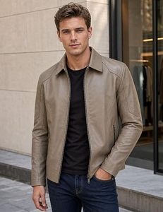 Chaqueta de Cuero para Hombre, Chaqueta de Invierno de Cuero Genuino Vintage, Ropa de Abrigo de Moda - Product Image 1