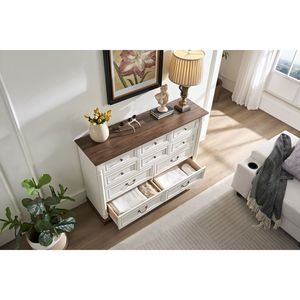 10 Drawer Rustic Wooden Dresser with Base Riser Trim Rustic <b>Chest</b> Drawers for Bedroom <b>Storage</b> - Product Image 5