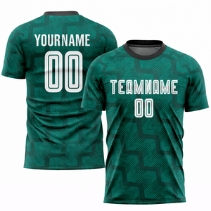Conjunto de Camiseta de Fútbol Geométrica Verde Personalizada para Hombre, Manga Corta, Absorbe la Humedad, Ajuste Atlético, Impresión Sublimada, Ropa Deportiva para Equipo - Product Image 3