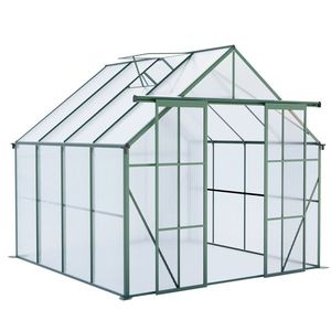 Serra a doppia porta 8x8 FT, resistente, con base rialzata in policarbonato, struttura in acciaio e ancoraggi in alluminio, per uso esterno in giardino. - Product Image 6