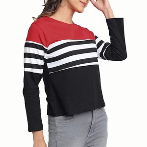 Camiseta de Punto de Manga Larga con Cuello Redondo para Mujer, Diseño de Bloques de Color y Rayas, Corte Regular Informal, Transpirable, para Todas las Temporadas, en Tendencia - Product Image 3