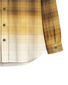 Camisa de Franela a Cuadros Ombre Marrón y Amarillo Personalizada para Mujer, Manga Larga, Cuello Abotonado, Informal, Mezcla de Algodón, Blusa de Otoño e Invierno - Product Image 6