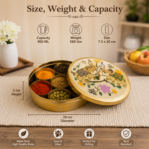 Caja de Especias de Latón Hecha a Mano con Diseño de Elefante Pintado a Mano, 7 Compartimentos, Contenedor de Especias con Cuchara, Set de Regalo - Product Image 5
