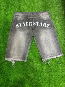 Pantalones Cortos de Mezclilla para Hombre, Cintura Media, Dobladillo Desgarrado, Estampado por Transferencia Térmica, Estilo Casual, Tejido de Sarga - Product Image 3