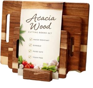 Ensemble de planches à découper multifonctionnelles en bois d'acacia, épaisseur 2,0 cm, bloc de découpe rectangulaire avec support, compatible lave-vaisselle - Product Image 1