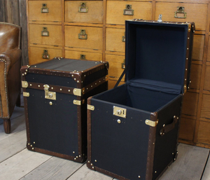 Vintage Black <b>Storage</b> Trunk Set Leather Brass Hardware Antique <b>Chest</b> Box Furniture Home Decor Suitcase Cabinet - Product Image 3