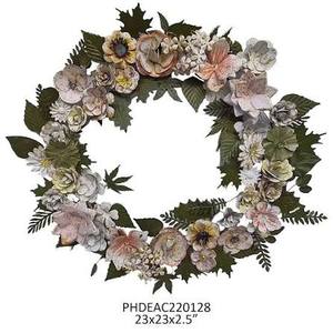 Corona Floral Metálica Rústica Hecha a Mano, Redonda, Decorativa, Sin Iluminación, Elaborada con Hojas y Flores para Puerta o Pared - Product Image 2