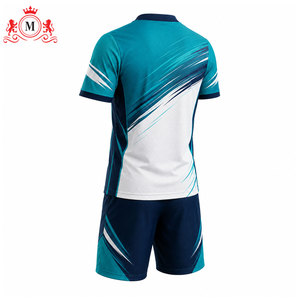 ชุดเสื้อฟุตบอลสีน้ำเงินขาวแบบซับลิเมชั่นสำหรับผู้ชาย กางเกงขาสั้น ชุดยูนิฟอร์มฟุตบอลผู้ใหญ่ ผ้าโพลีเอสเตอร์ระบายอากาศได้ดี - Product Image 2