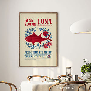Arte de pared navideño, ilustración de póster vintage de atún y mariscos, decoración de pared de cocina retro, impresión en lienzo - Product Image 2