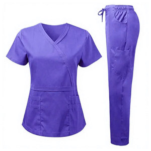 Conjunto de Uniforme Médico Azul Ecológico 100% Poliéster, Cuello en V, Manga Corta, para Enfermeras, Hospitales, Salones de Belleza, Clínicas - Product Image 2